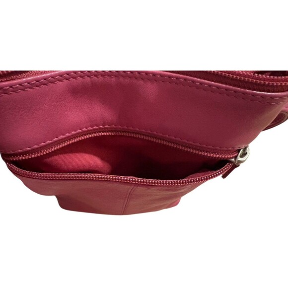 ILI New York Leather Crossbody Bag Purse Pink Raspberry Women’s Pebbled Leather - Picture 8 of 11